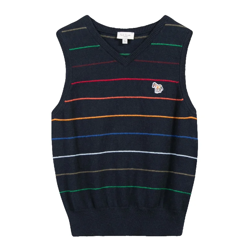 Paul Smith Junior Kids Boy Striped Wool Vest in Blueberry