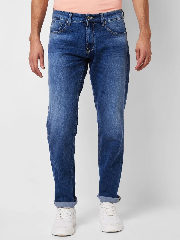 Spykar Mid Rise Comfort Fit Blue Jeans For Men