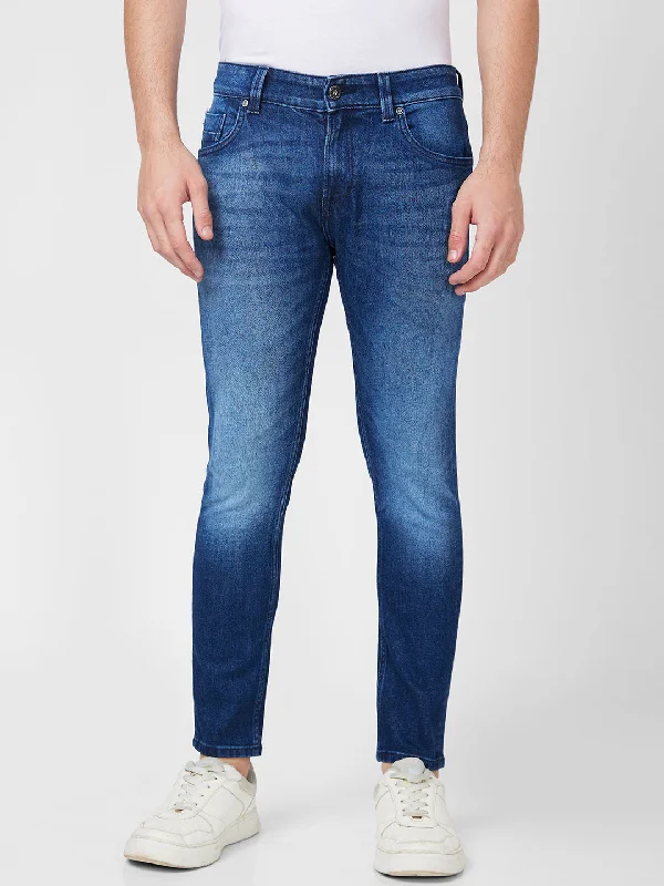 Spykar Mid Rise Slim Fit Tapered Length Blue Jeans For Men