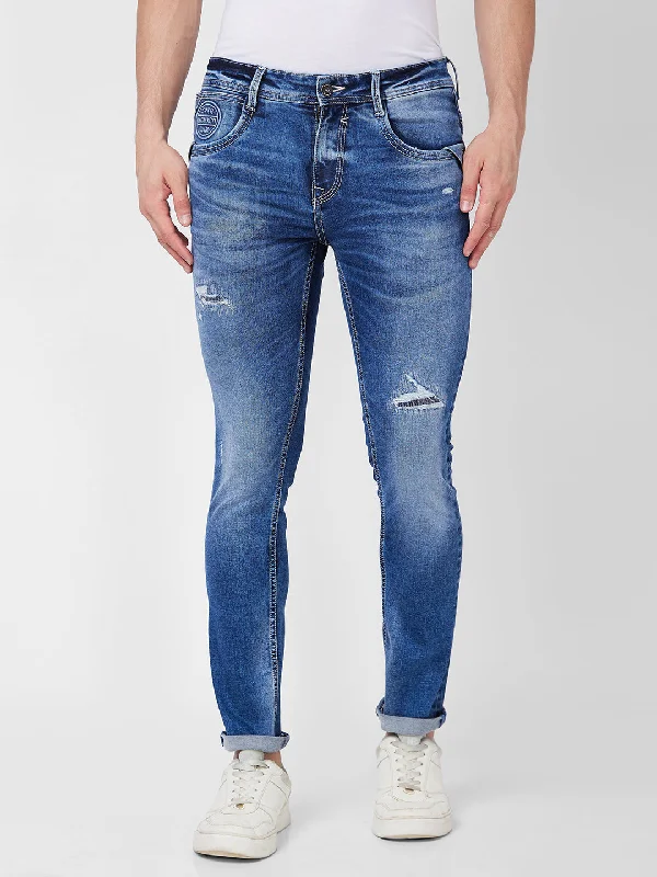 Spykar Mid Rise Slim Fit Blue Jeans For Men