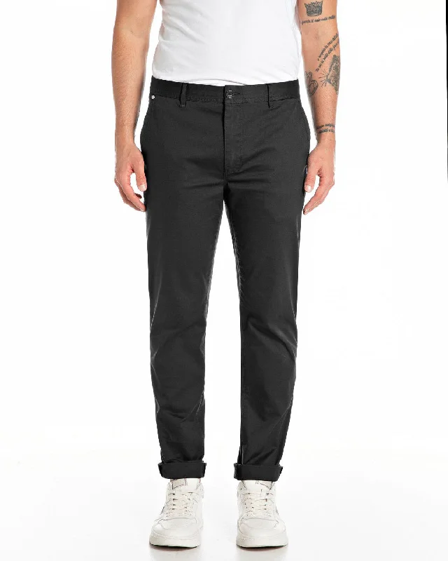 Replay Damian Regular Slim Mens Twill Trousers - Black