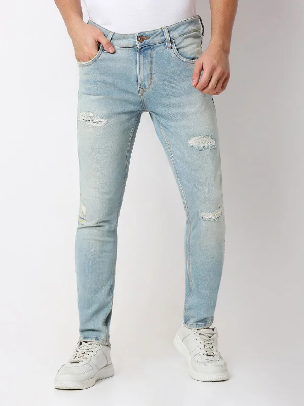 Spykar Light Blue Slim Fit Mid Rise Jeans For Men