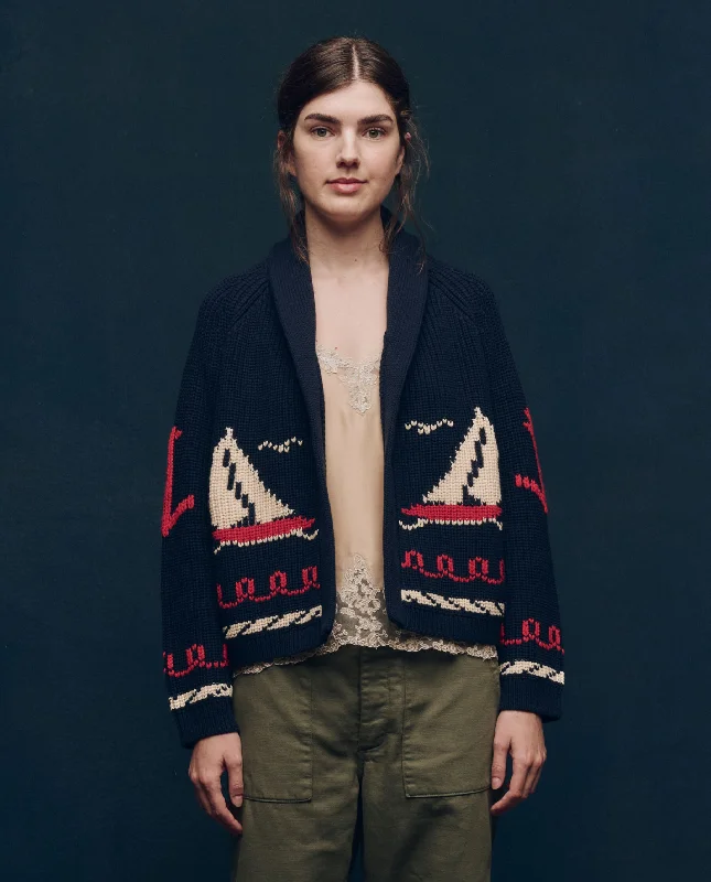 The Sailboat Lodge Cardigan. -- Dark Navy