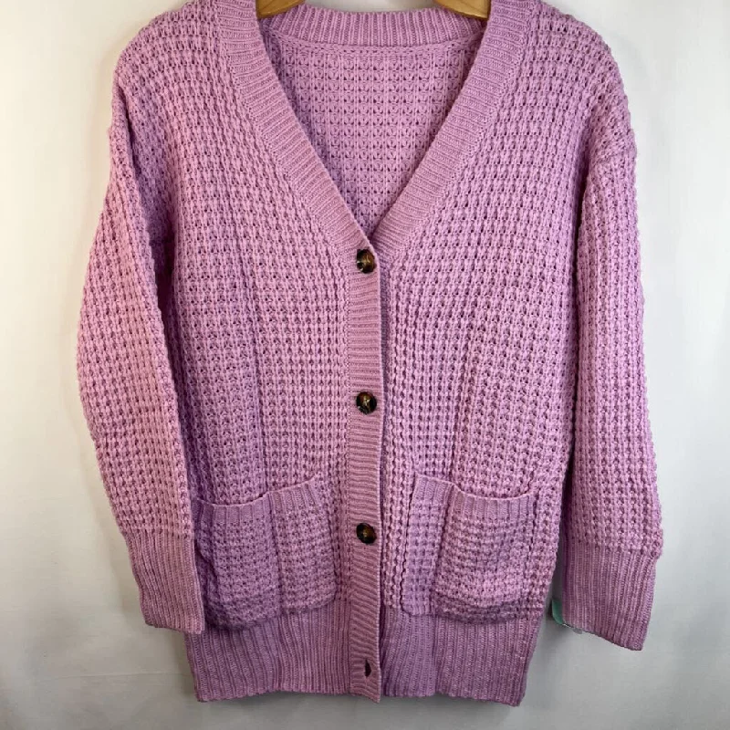 Size 12: Light Pink Button-Up Crochet Cardigan