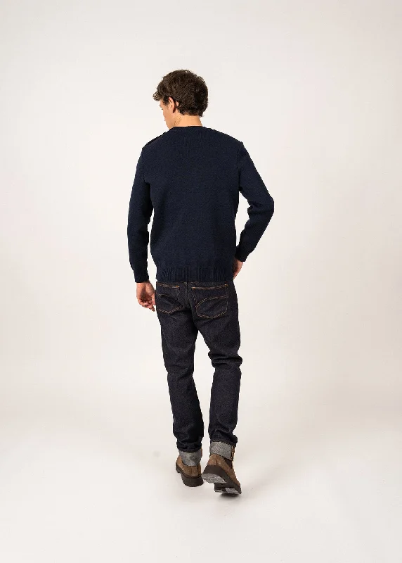 CANCALE - Wool Fisherman Sweater with Button Shoulder | Loose Fit (DARK BLUE)