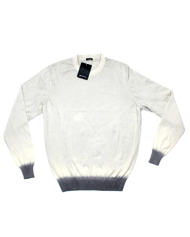 Kiton Sweater White Gray Cashmere Silk Crewneck - EUR 50/ M SALE