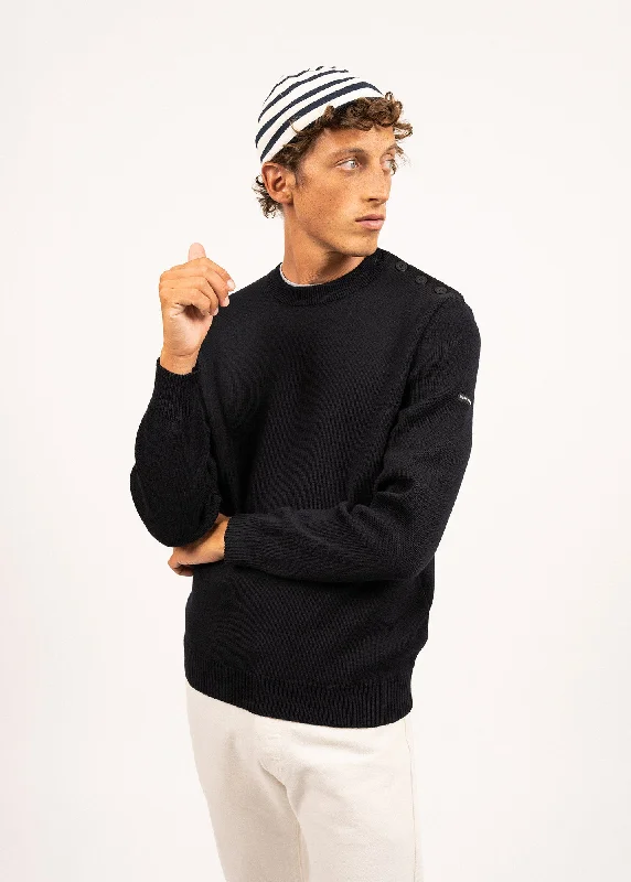 CANCALE - Wool Fisherman Sweater with Button Shoulder | Loose Fit (NAVY)