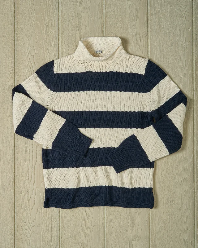 Fisherman's Sweater in Navy/Egret Stripe