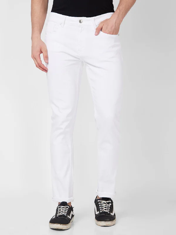 Spykar Mid Rise Regular Fit White Jeans For Men