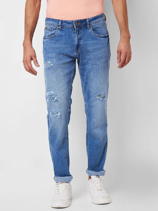 Spykar Mid Rise Regular Fit Blue Jeans For Men