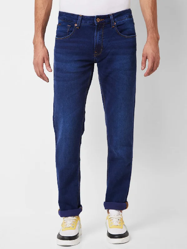 Spykar Mid Rise Regular Fit Blue Jeans For Men