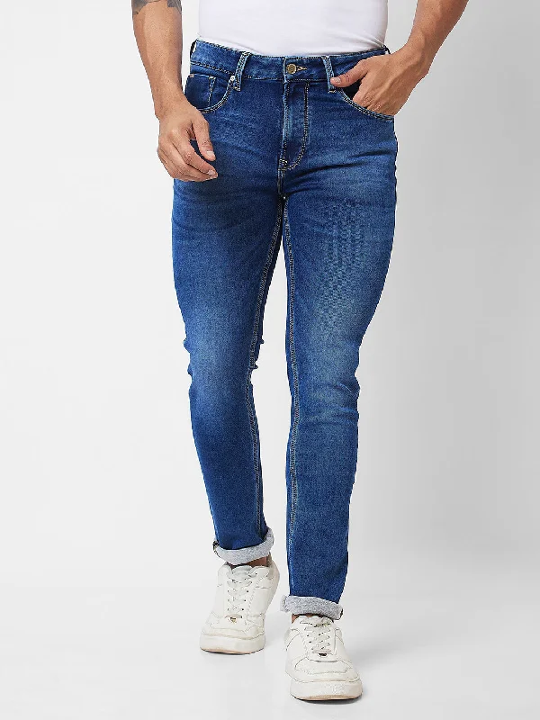 Spykar Mid Rise Regular Fit Blue Jeans For Men