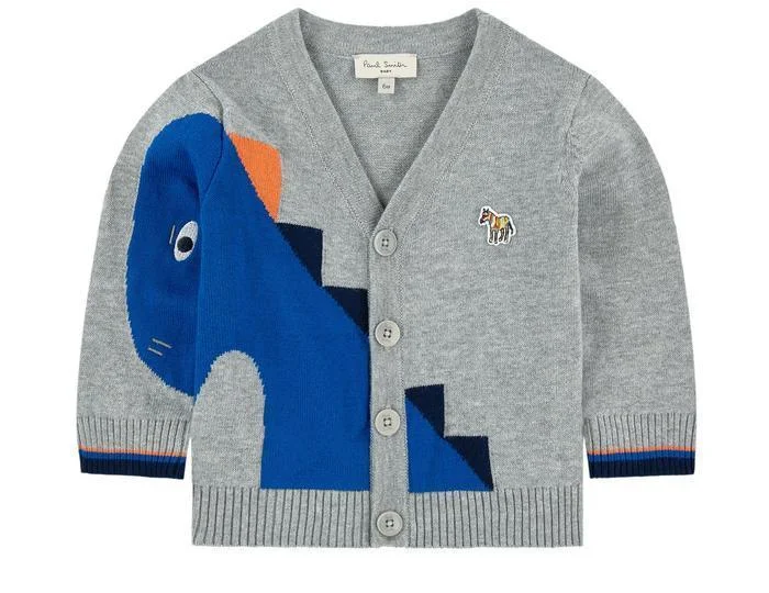 Paul Smith Junior Kids Boy Grey Dinosaur-Sleeve Cardigan