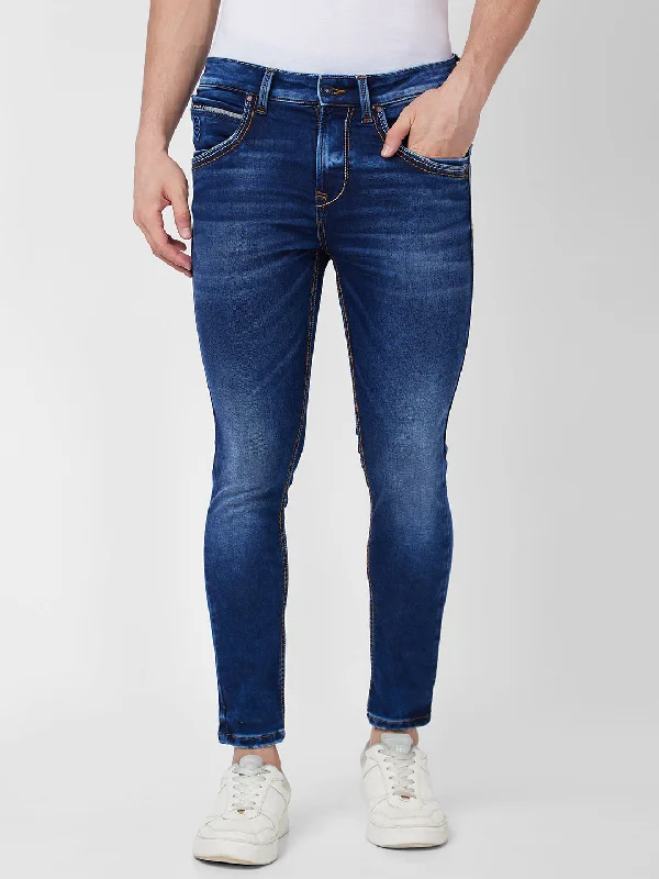 Spykar Mid Rise Regular Fit Blue Jeans For Men