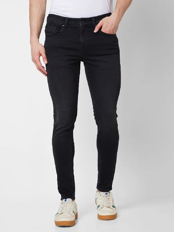 Spykar Low Rise Super Slim Fit Black Jeans For Men