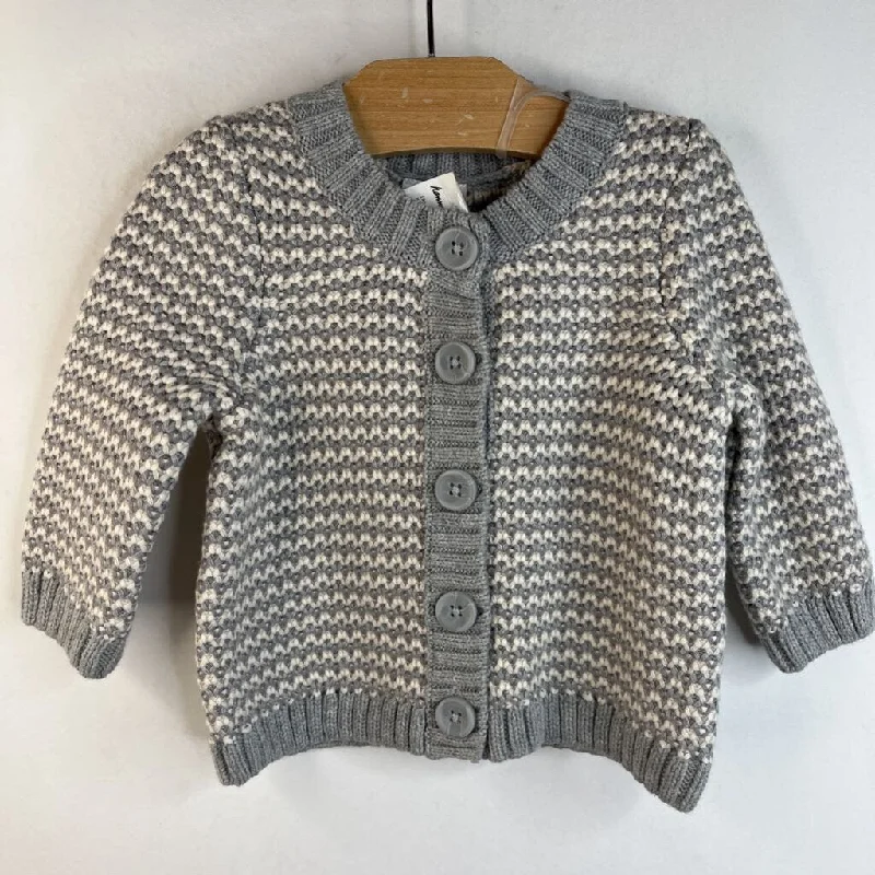 Size 3-6m (60): Hanna Andersson Grey/White Striped Button-Up Knitted Cardigan-NEW W/Tag