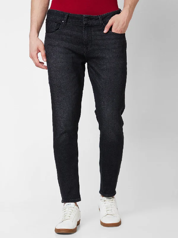 Spykar Mid Rise Tapered Fit Black Jeans For Men