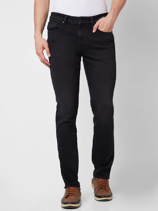 Spykar Mid Rise Regular Fit Black Jeans For Men