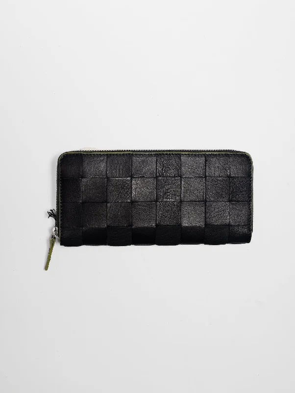 Portafoglio in Pelle Check Zip Around Wallet Nero