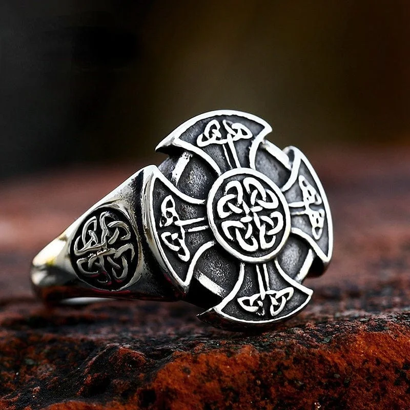 Men's Punk Cross Celtic Knot Ring