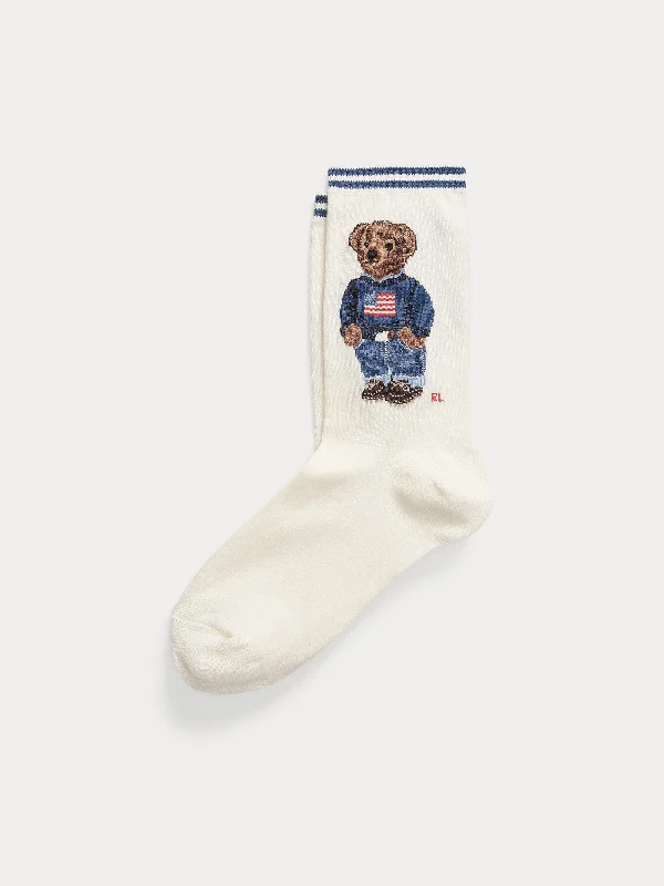 Calze con Ricamo Polo Bear Avorio/Blu